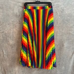 Michael Kors Rainbow Pleated Georgette Midi Skirt Size 6 Pride Bright Dopamine